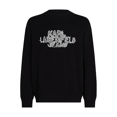 Karl Lagerfeld SS24 Black Logo Print Crewneck Long-Sleeve Sweatshirt 246D2002101