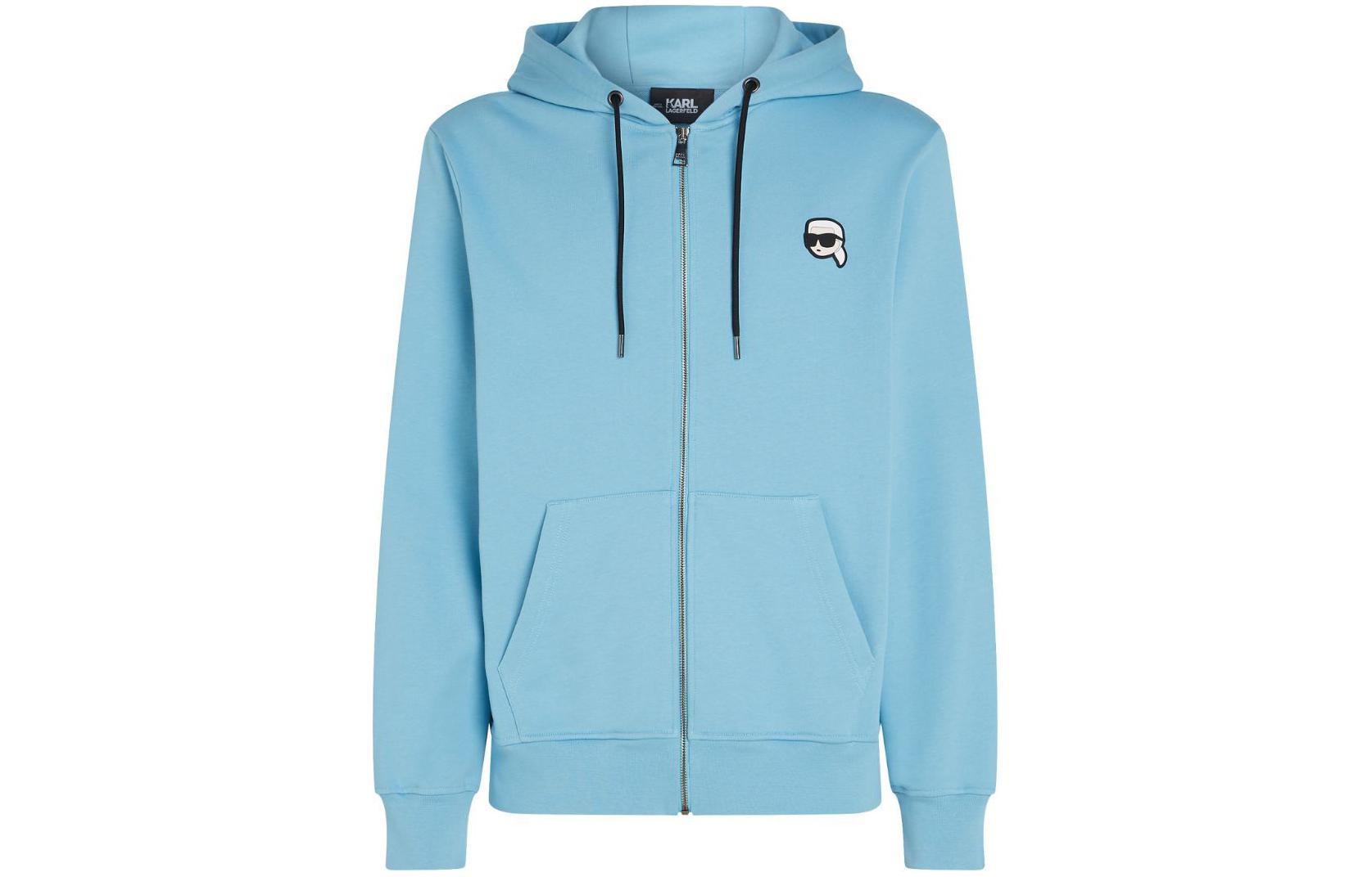 Karl Lagerfeld SS24 Blue Hoodie with Embroidered Design and Full Zip 240M1815685