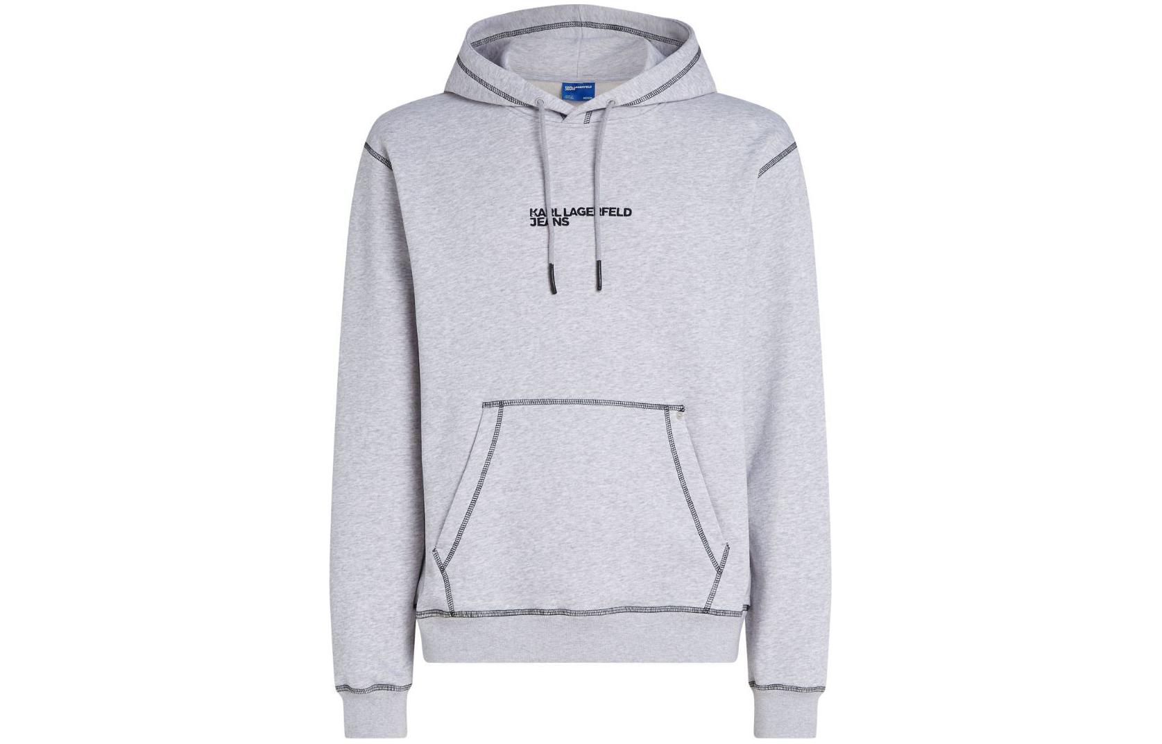 Karl Lagerfeld SS24 Embroidered Lettering Hoodie Casual Long Sleeve - Mist Gray 240D1800280