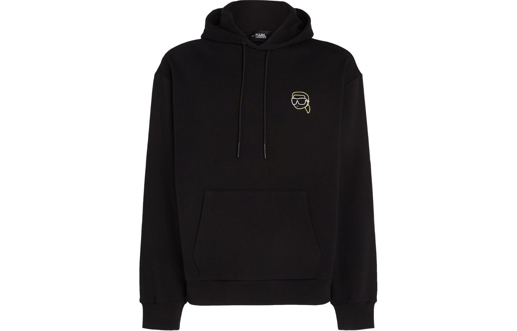 Karl Lagerfeld SS24 Graphic Drawstring Hoodie Black Long Sleeve Sweatshirt 241M1801999