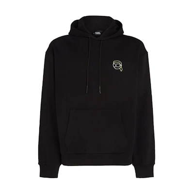 Karl Lagerfeld SS24 Graphic Drawstring Hoodie Black Long Sleeve Sweatshirt 241M1801999