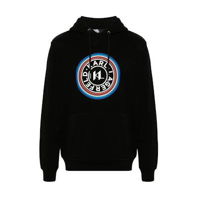 Karl Lagerfeld SS24 Graphic Print Drawstring Hoodie Black () 705087543910-BLACK