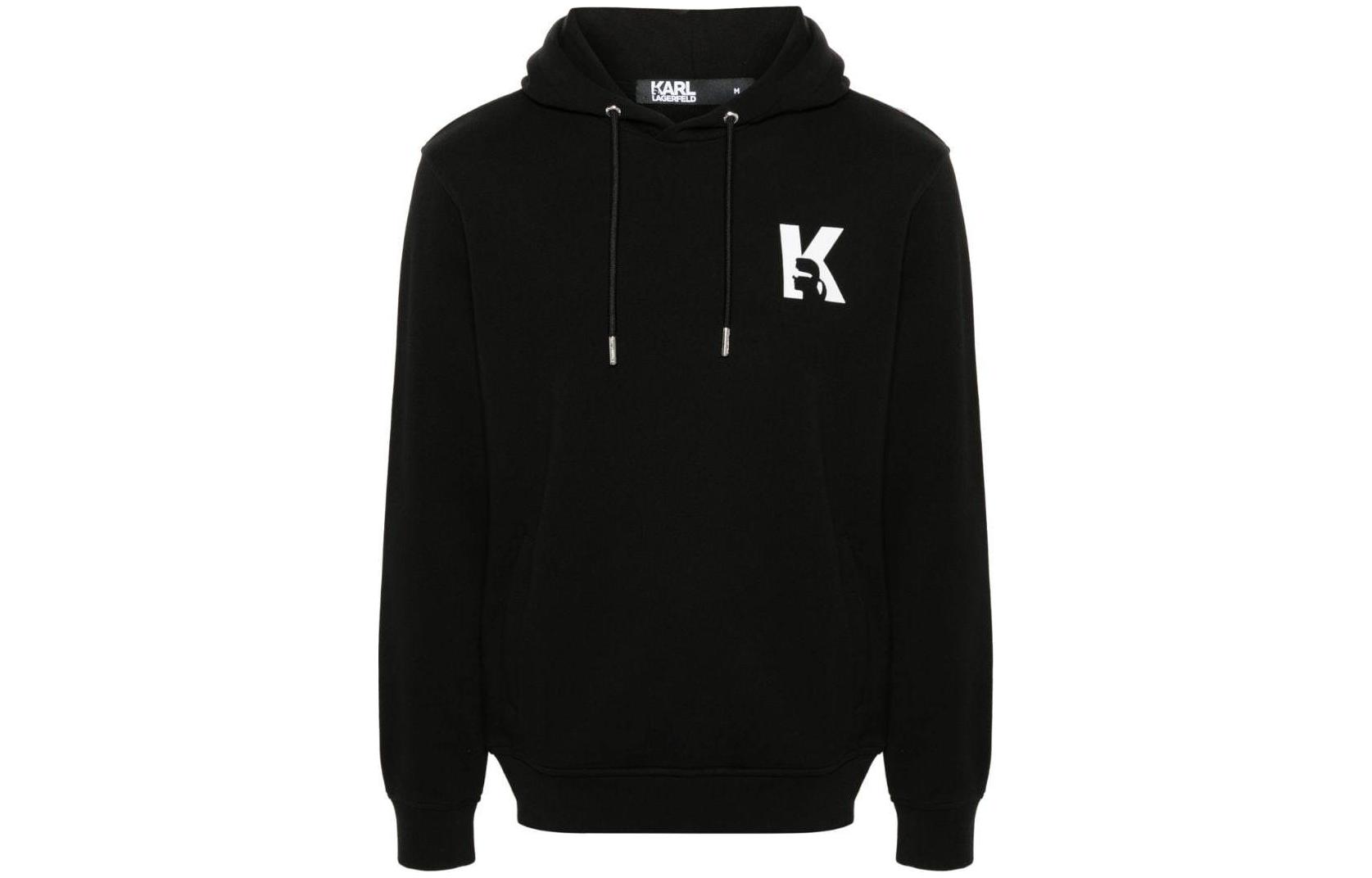 Karl Lagerfeld SS24 Letter Print Black Oversized Hoodie for Men 705074541900-BLACK