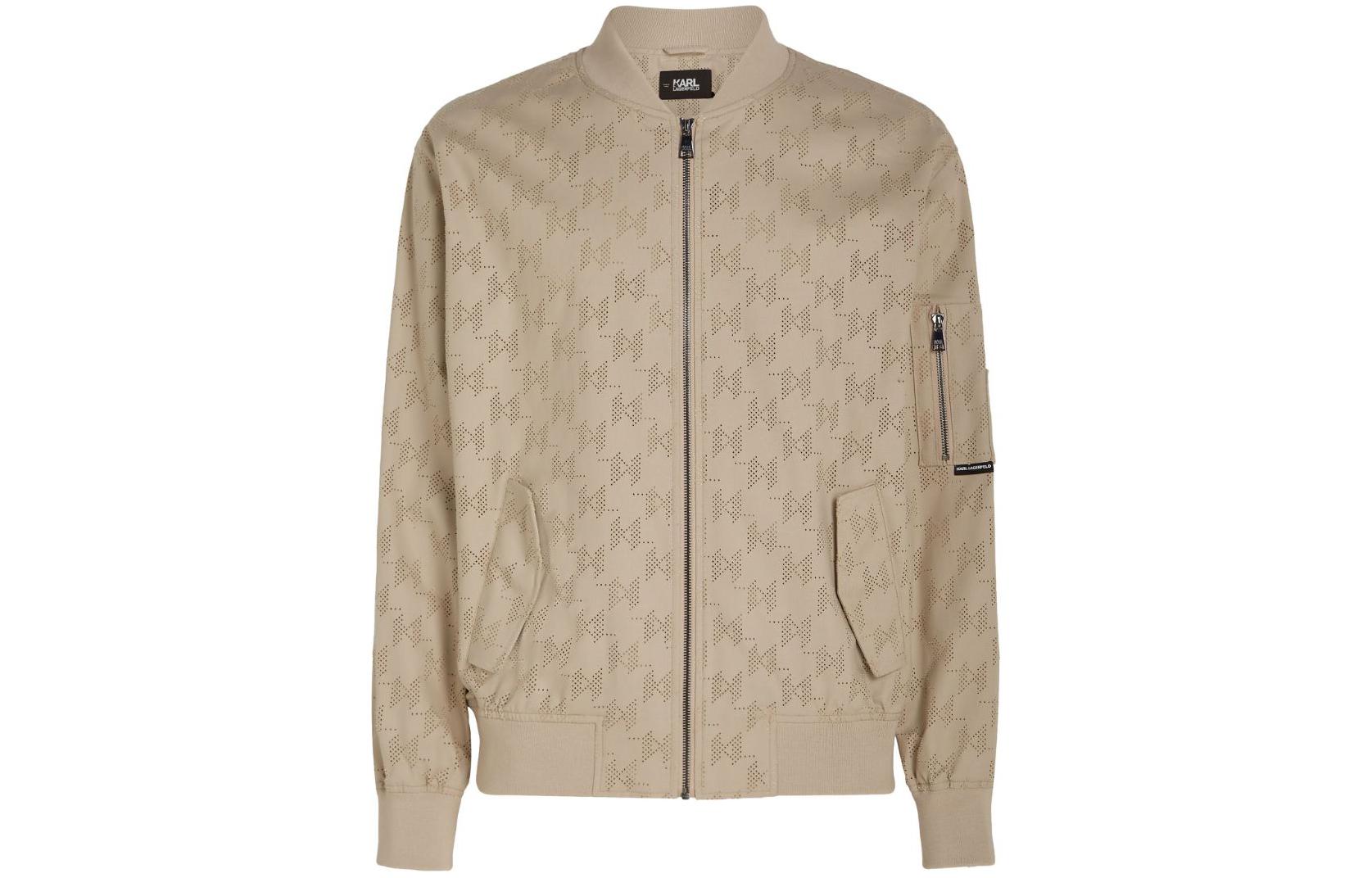 Karl Lagerfeld SS24 Logo Cut-Out Patchwork Bomber Jacket Men’s Beige 241M1402198