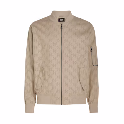 Karl Lagerfeld SS24 Logo Cut-Out Patchwork Bomber Jacket Men’s Beige 241M1402198