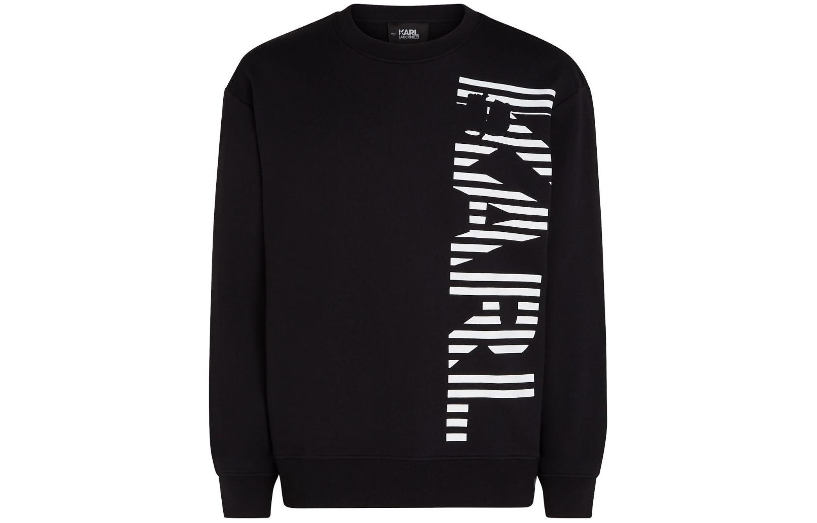 Karl Lagerfeld SS24 Logo Stripe Print Sweatshirt Black Men’s Long Sleeve Crewneck 241M1804999