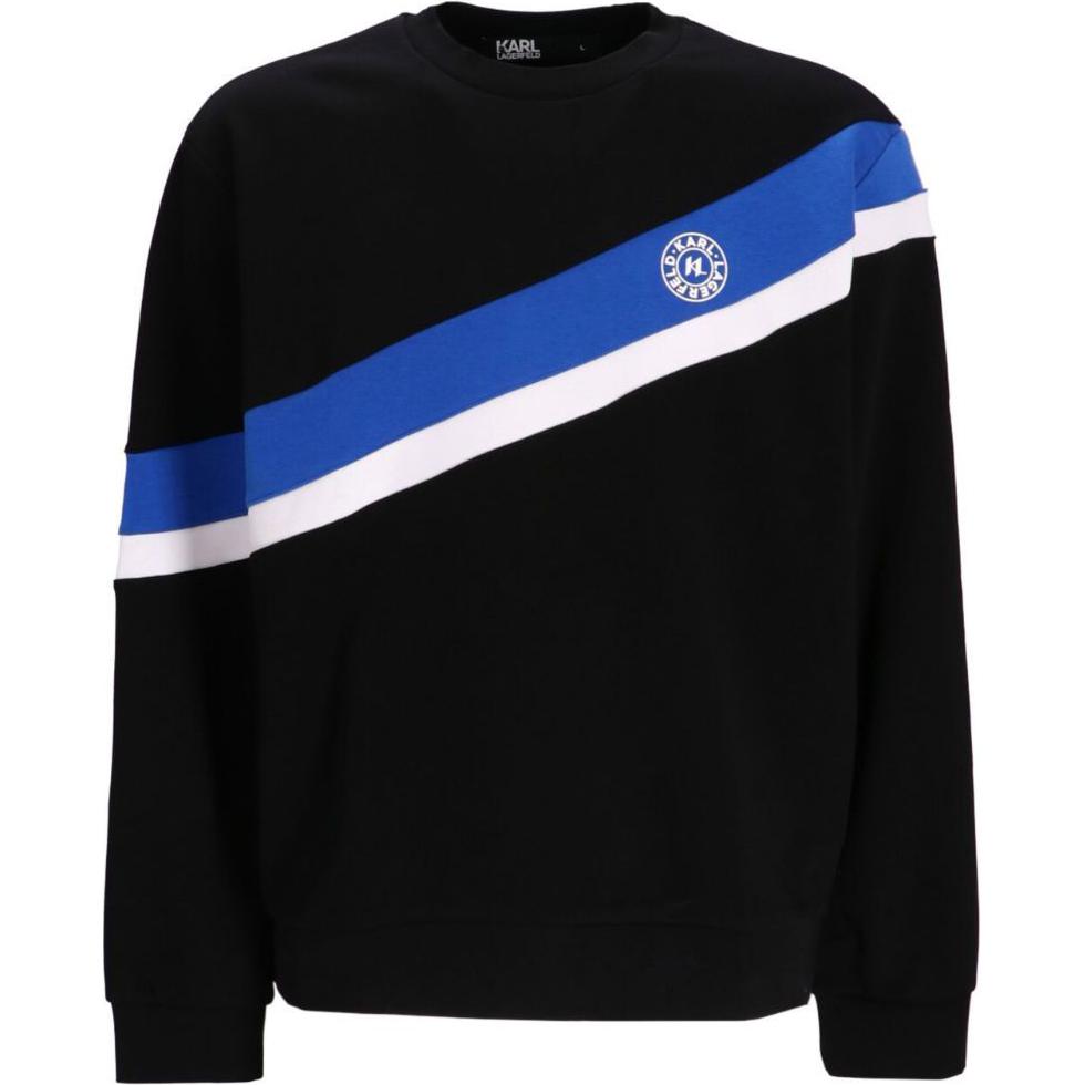 Karl Lagerfeld SS24 Striped Crewneck Long-Sleeve Sweatshirt Black () 705082543910