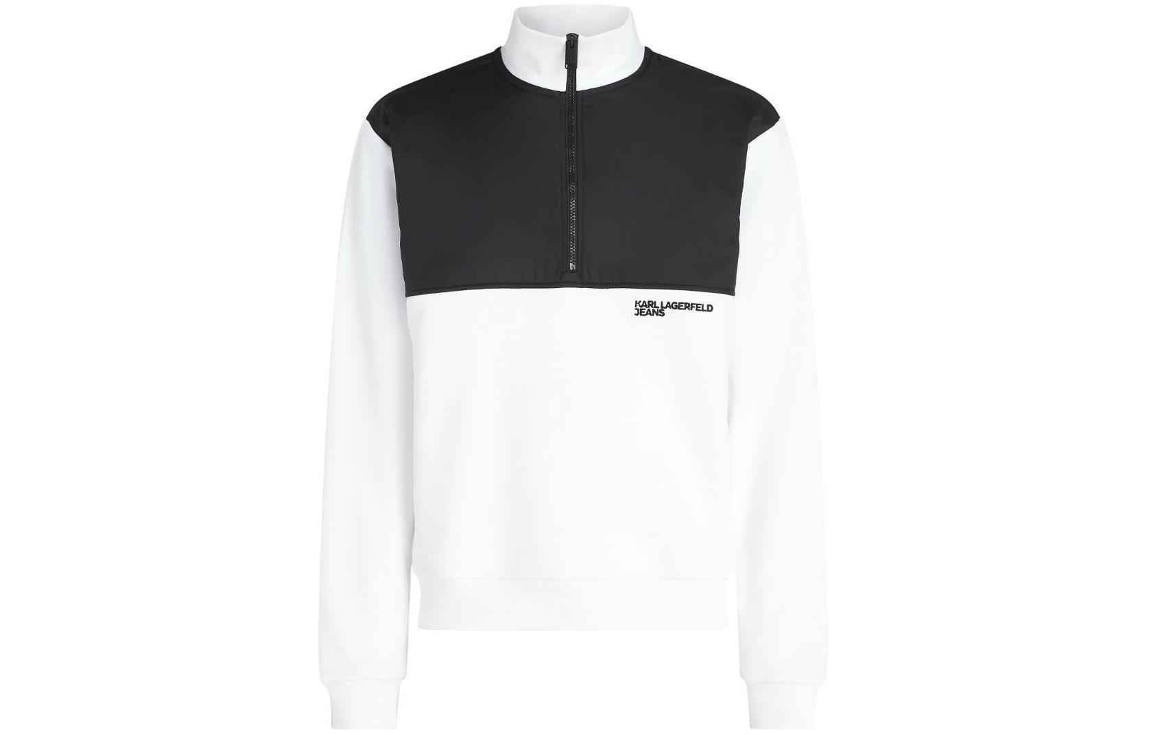 Karl Lagerfeld SS24 White Zip-Up Logo Patch High-Neck Sweatshirt 241D1805180