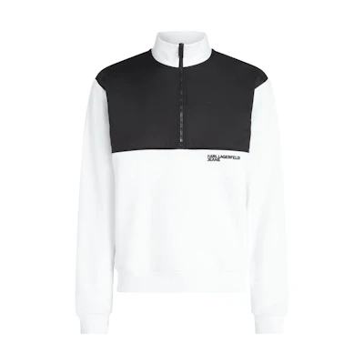 Karl Lagerfeld SS24 White Zip-Up Logo Patch High-Neck Sweatshirt 241D1805180
