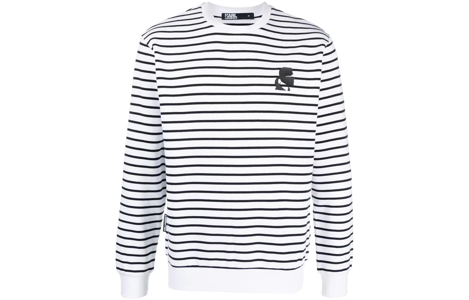 Karl Lagerfeld Striped Crewneck Casual Sweatshirt Black Long Sleeve 705000521900