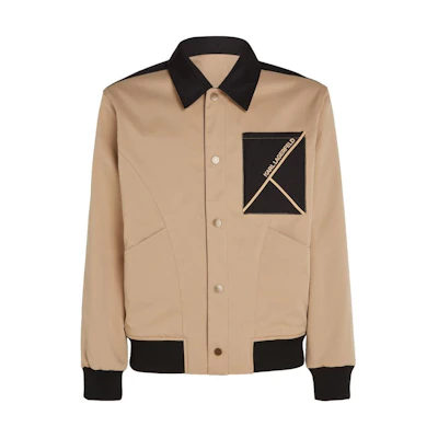 Karl Lagerfeld Urban Street SS24 Bicolor Logo Print Reversible Bomber Jacket Beige 241M1502698