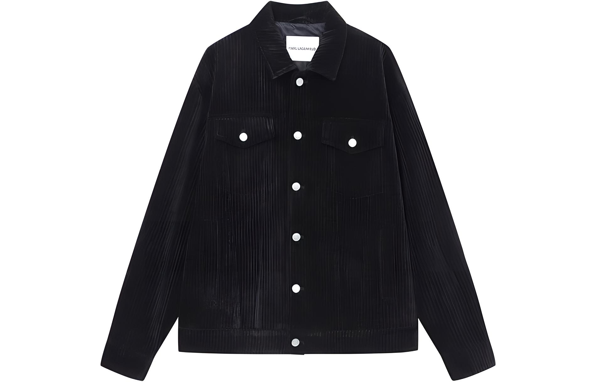 Karl Lagerfeld Urban Street Unisex Black Solid Square Collar Long Sleeve Jacket 1K1D50101850001