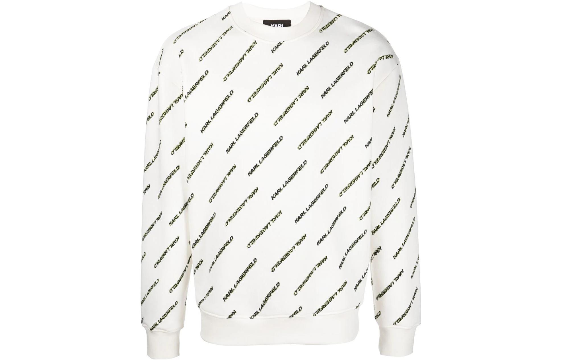 Karl Lagerfeld White All-Over Logo Print Crewneck Sweatshirt 225M1807P87