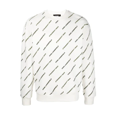 Karl Lagerfeld White All-Over Logo Print Crewneck Sweatshirt 225M1807P87