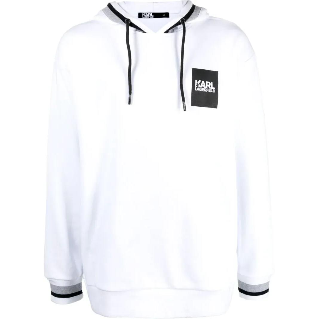 Karl Lagerfeld White Colorblock Logo Print Hoodie for Men 705180521900