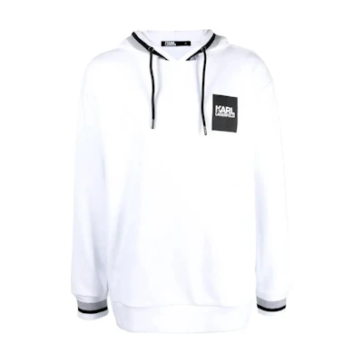 Karl Lagerfeld White Colorblock Logo Print Hoodie for Men 705180521900