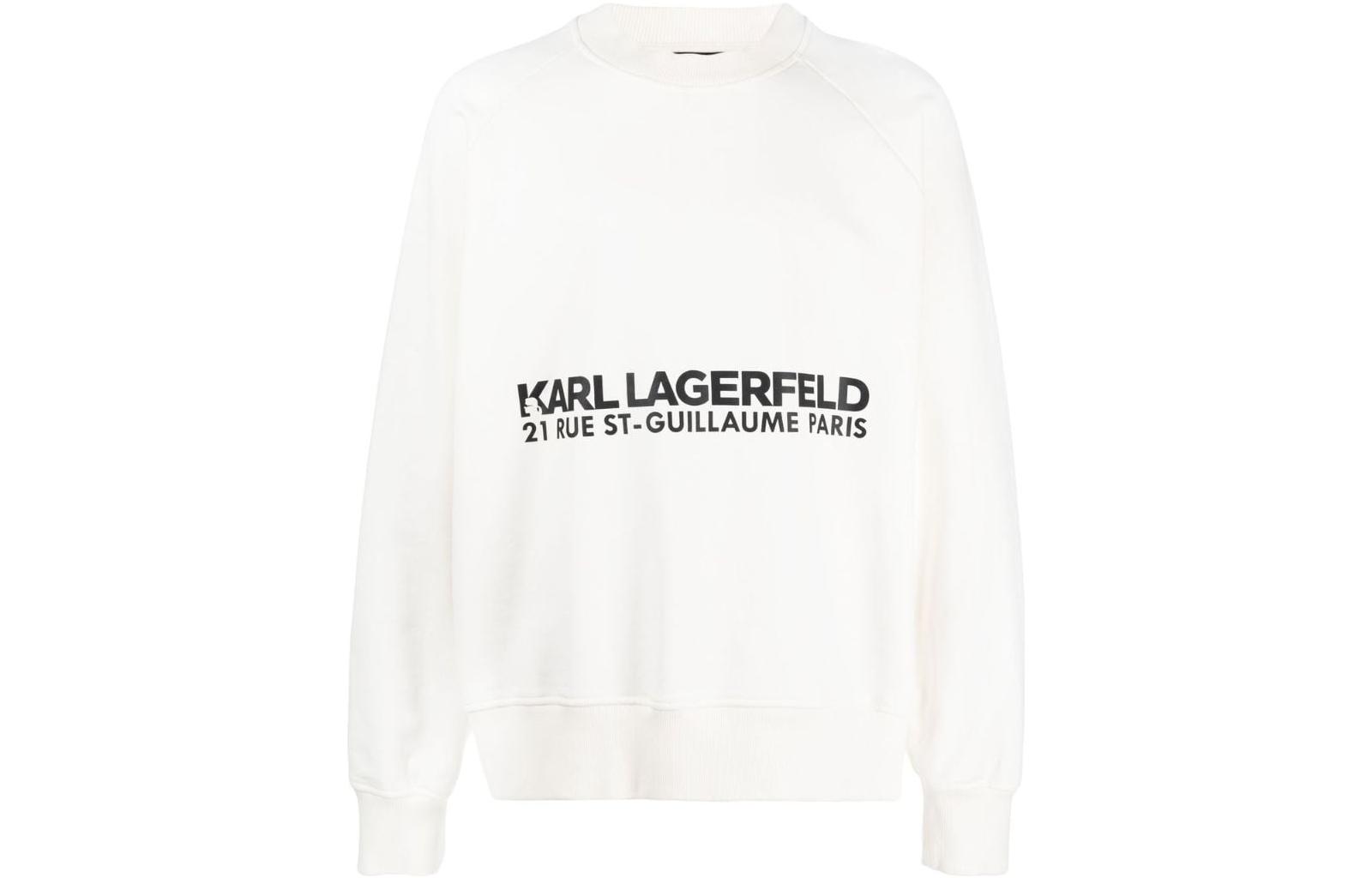 Karl Lagerfeld White Crewneck Sweatshirt with Logo Letter Print 235M1815110