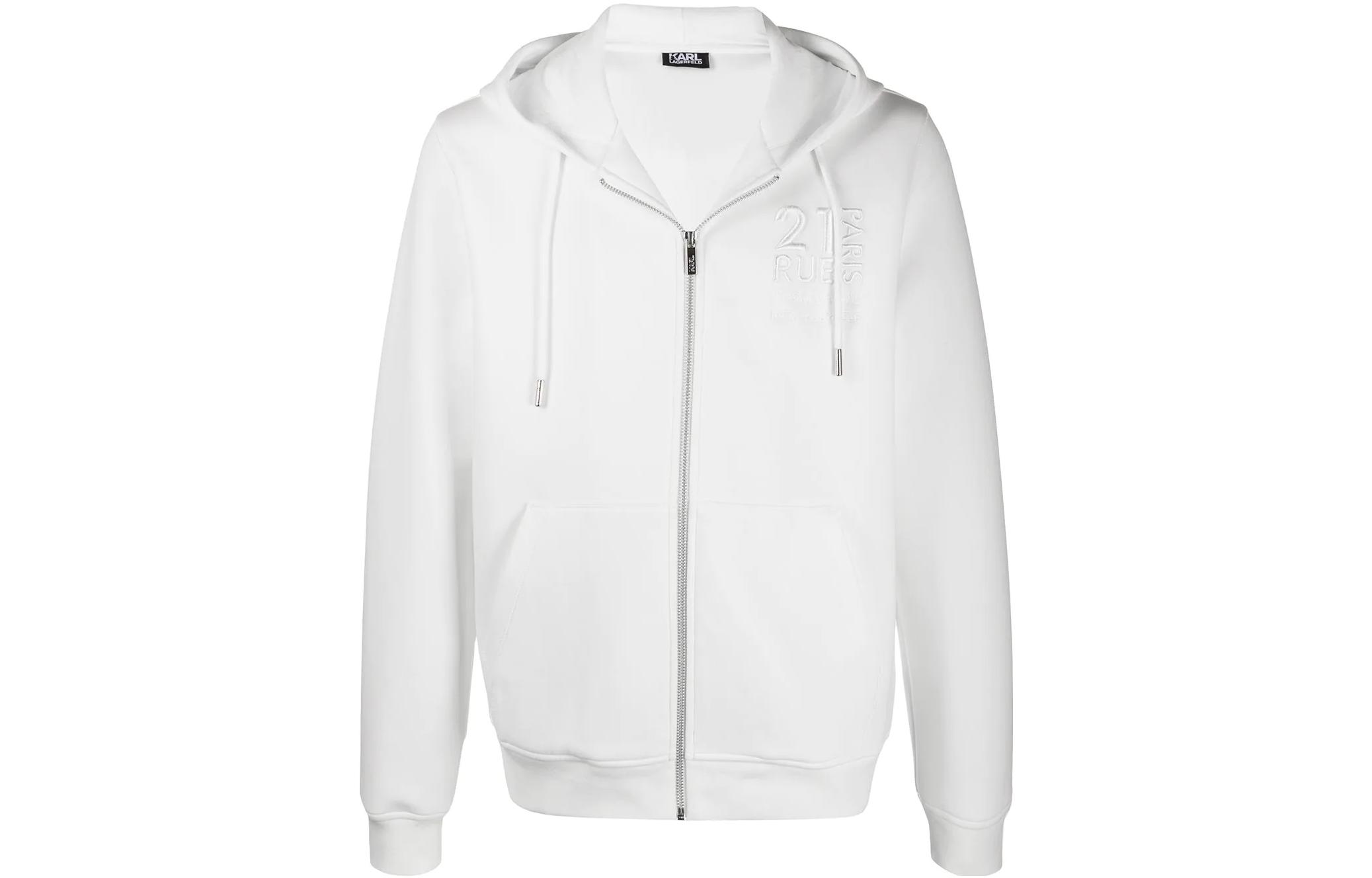 Karl Lagerfeld White Logo Embroidered Zip-Up Hoodie 705017050290380