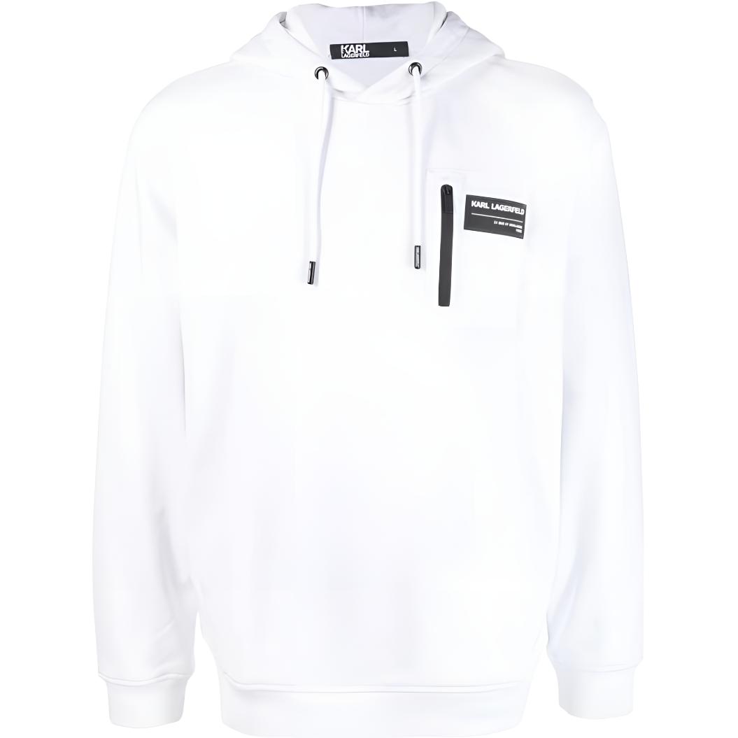Karl Lagerfeld White Solid Applique Drawstring Pullover Hoodie 705085531900