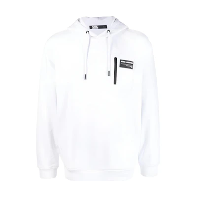 Karl Lagerfeld White Solid Applique Drawstring Pullover Hoodie 705085531900
