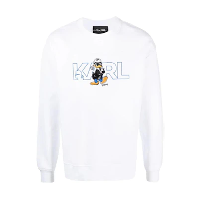Karl Lagerfeld Disney Duck Logo Graphic Crewneck Sweatshirt White 705098532930
