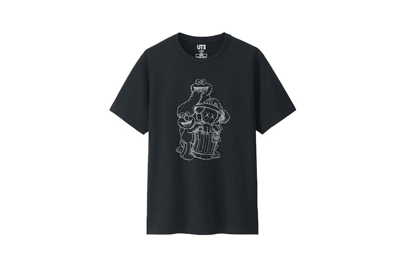 KAWS x Uniqlo x Sesame Street Companion Trash Can Outline Tee Black