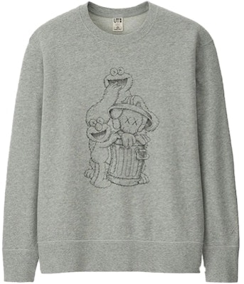 KAWS x Uniqlo x Sesame Street Companion Trash Can Outline Sweatshirt Gray Buy KAWS x Uniqlo x Sesame Street Companion Trash Can Outline Sweatshirt Gray