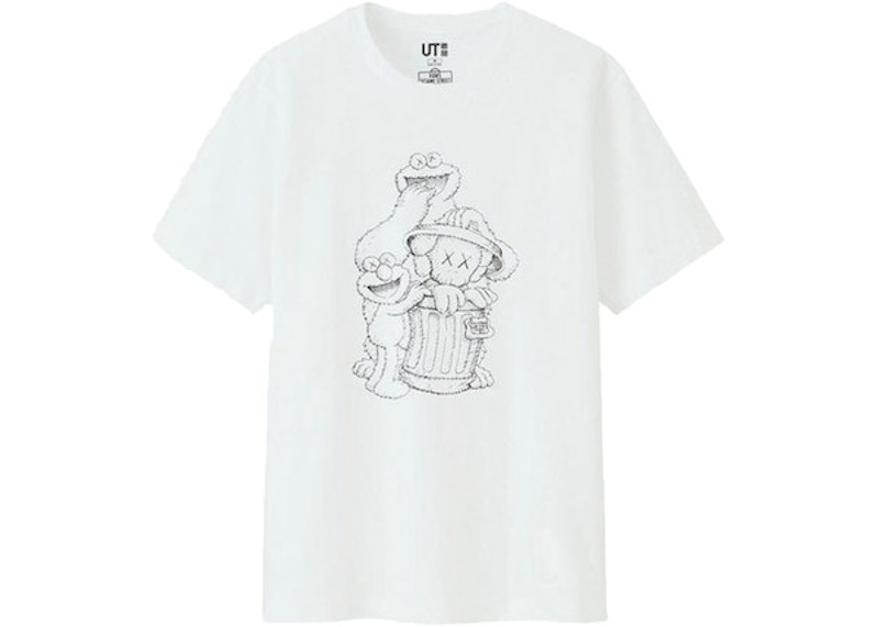 KAWS x Uniqlo x Sesame Street Companion Trash Can Outline Tee (Japanese Sizing) White