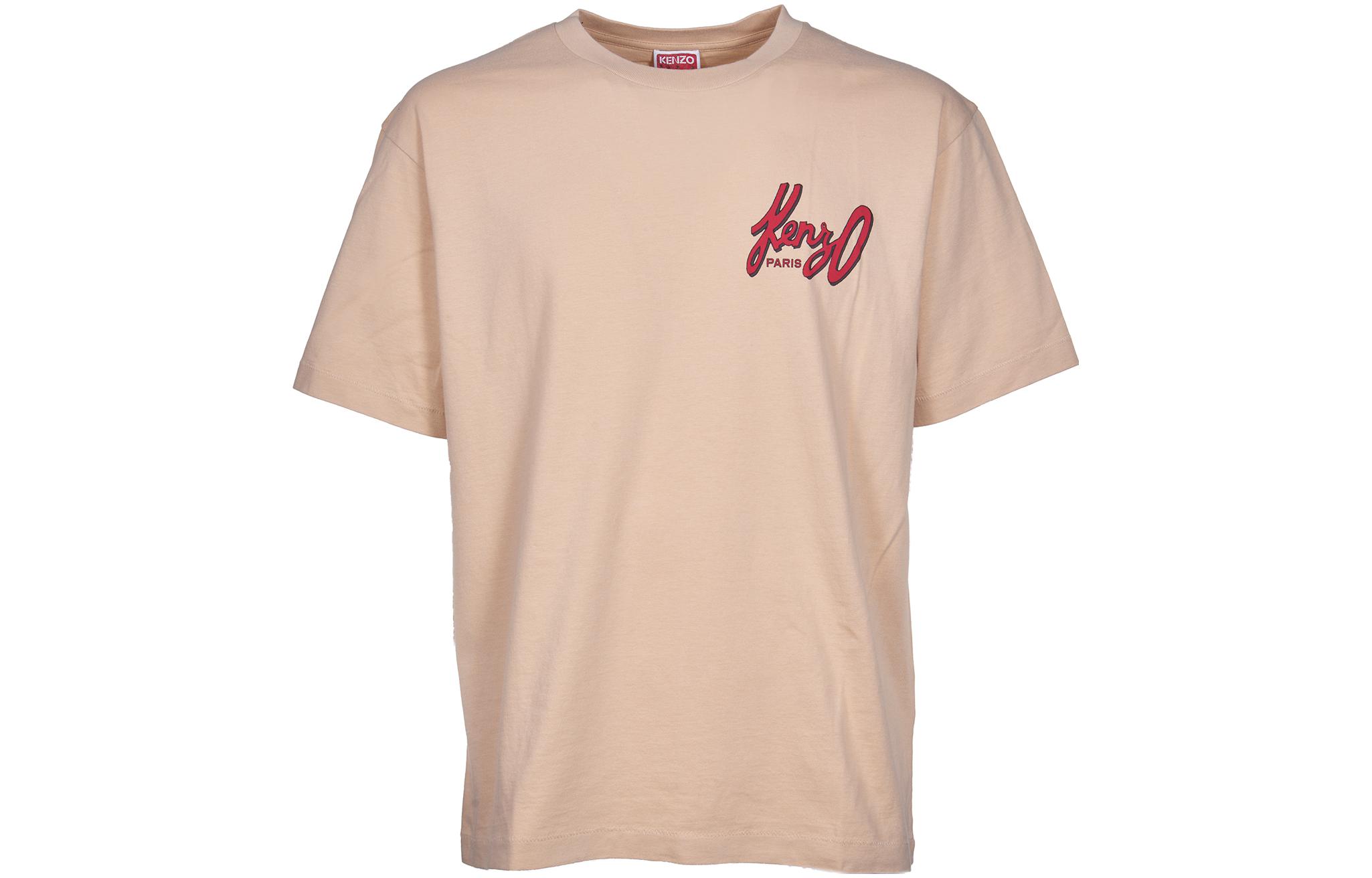 KENZO  Beige Crewneck Letter Print Short Sleeve T-Shirt. FD65TS1194SG-12