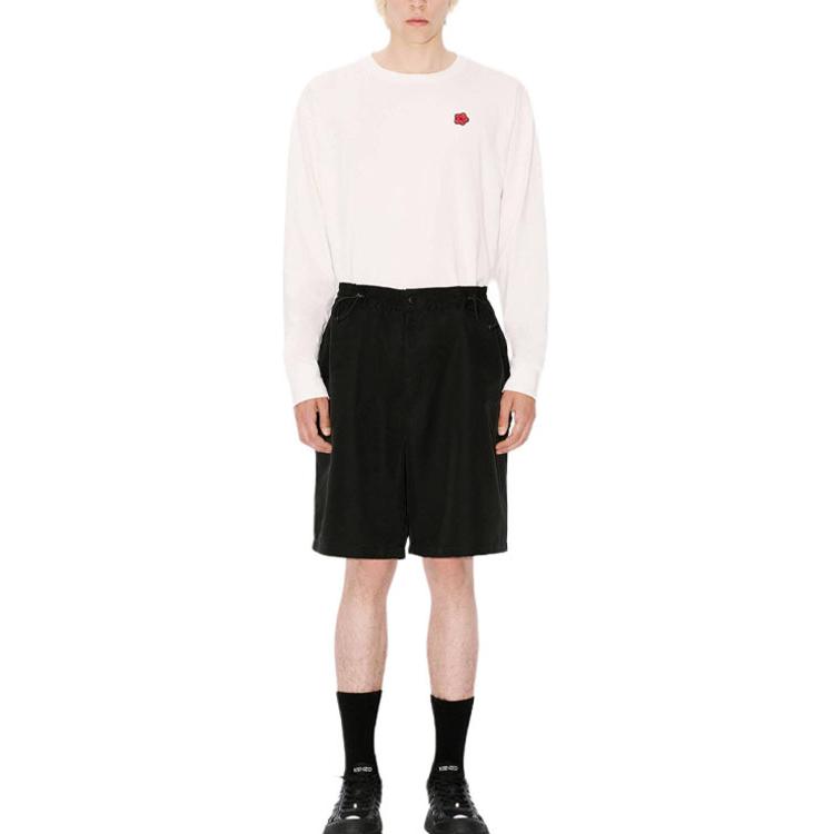 Shop 겐조 블랙 조절 가능한 드로스트링 자수 로고 반바지. FE65SH5049CE-99