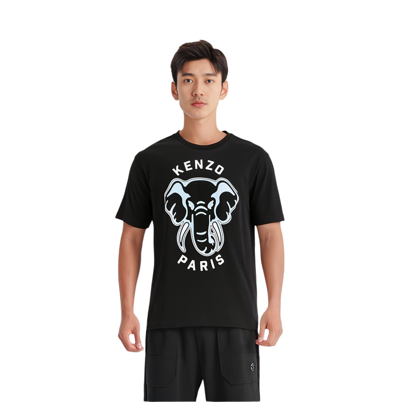 Shop KENZO Camiseta Negra Ajustada con Estampado Animal y Letras FE55TS1894S-G99J