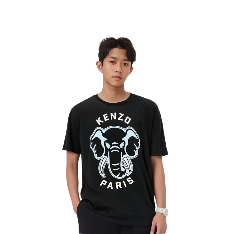 Purchase KENZO Camiseta Negra Ajustada con Estampado Animal y Letras FE55TS1894S-G99J