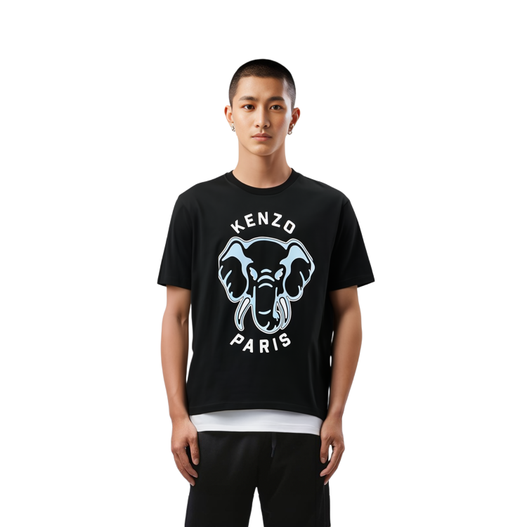 Details for KENZO Camiseta Negra Ajustada con Estampado Animal y Letras FE55TS1894S-G99J