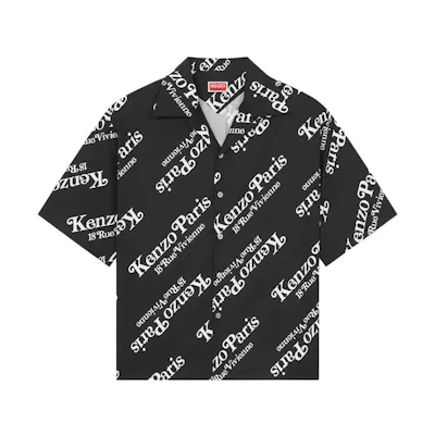 KENZO Black Casual Short-Sleeve Shirt with Letter Button Detail. FE55CH1119P4-99