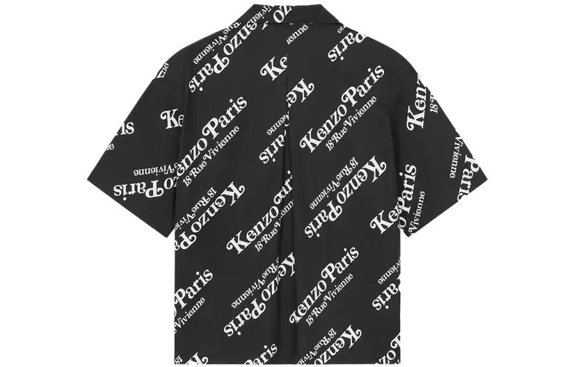 Lookbook KENZO Kemeja Hitam Kasual Lengan Pendek dengan Butang Huruf. FE55CH1119P4-99