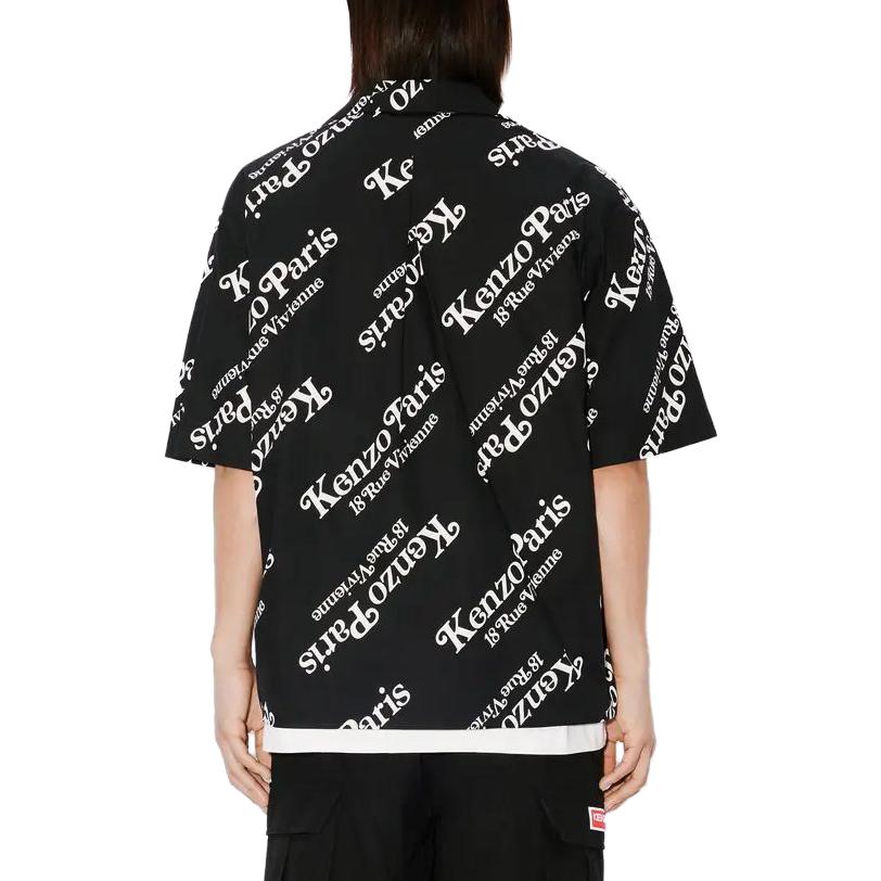 Purchase KENZO Kemeja Hitam Kasual Lengan Pendek dengan Butang Huruf. FE55CH1119P4-99