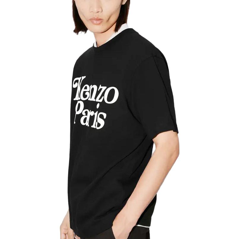 Cheap 겐조 블랙 크루넥 티셔츠 레터 프린트 디자인. FE55TS1914SY-99J