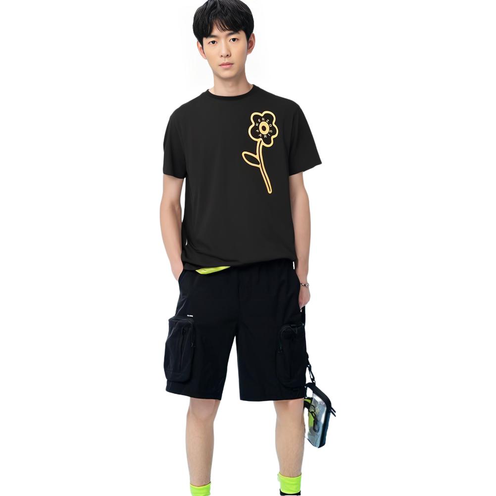 Shop 겐조 블랙 반팔 크루넥 티셔츠 레터 프린트. FD65TS1144SI-99