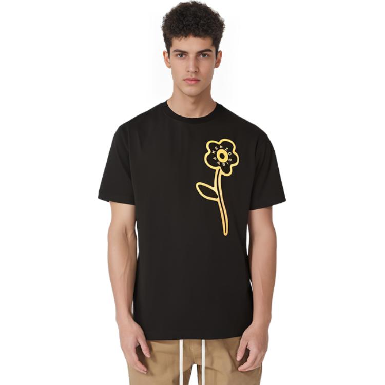 Sizing 겐조 블랙 반팔 크루넥 티셔츠 레터 프린트. FD65TS1144SI-99