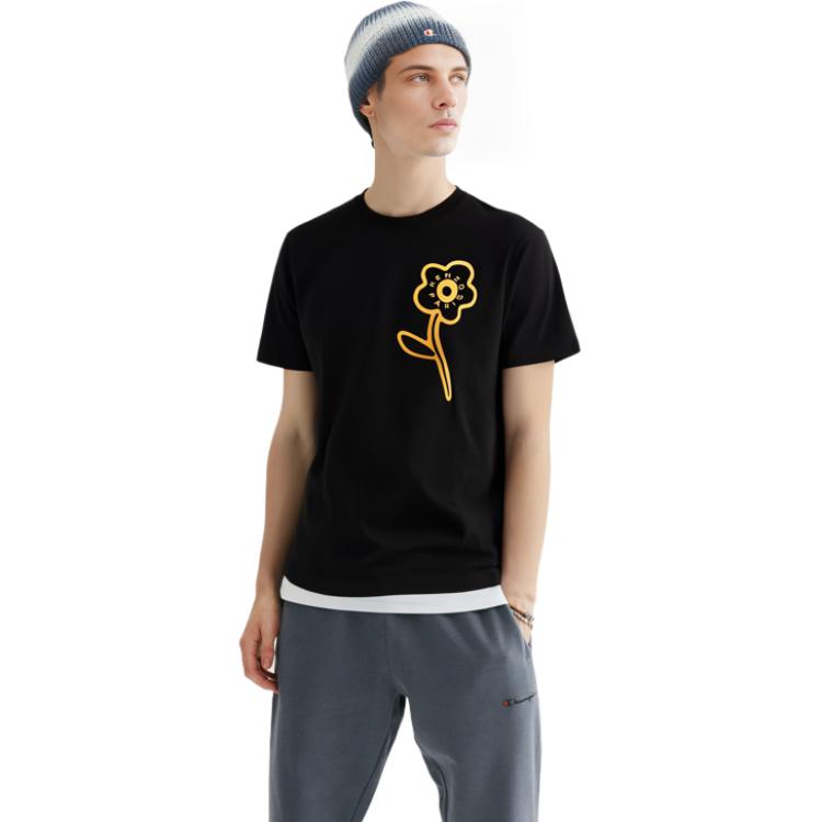 Cheap 겐조 블랙 반팔 크루넥 티셔츠 레터 프린트. FD65TS1144SI-99