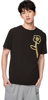 겐조 블랙 반팔 크루넥 티셔츠 레터 프린트. FD65TS1144SI-99 1