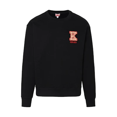 KENZO Black Crewneck Sweatshirt with Embroidered Lettering. FD65SW0114ME-99J