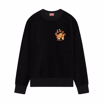 KENZO Black Crewneck Sweatshirt with Letter Print Long Sleeves FD65SW1044MX-99J