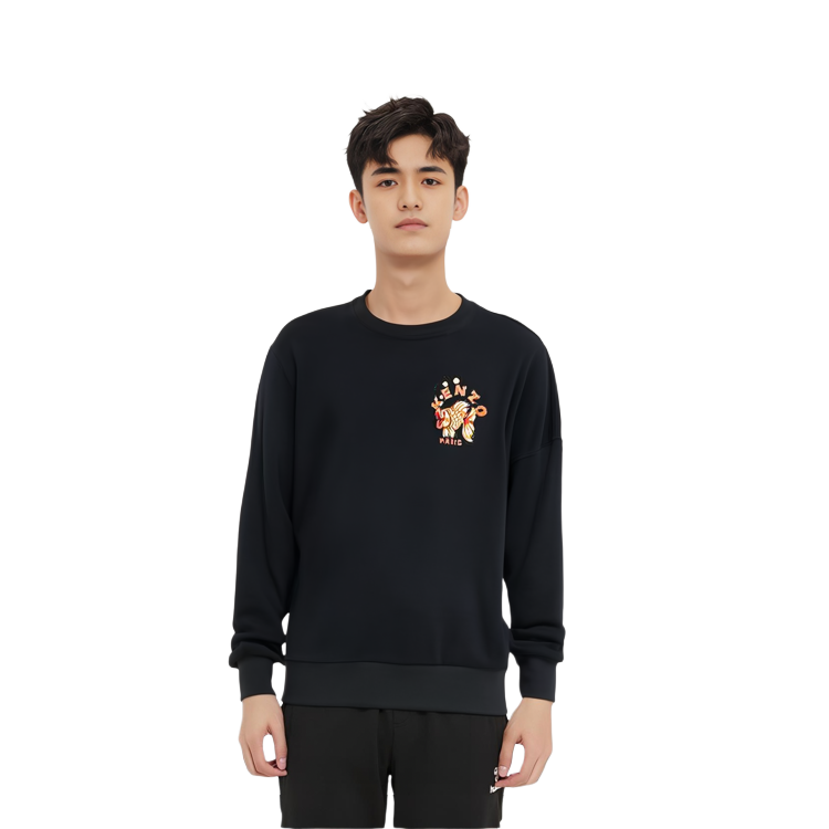 Shop KENZO  Black Crewneck Sweatshirt with Letter Print Long Sleeves FD65SW1044MX-99J