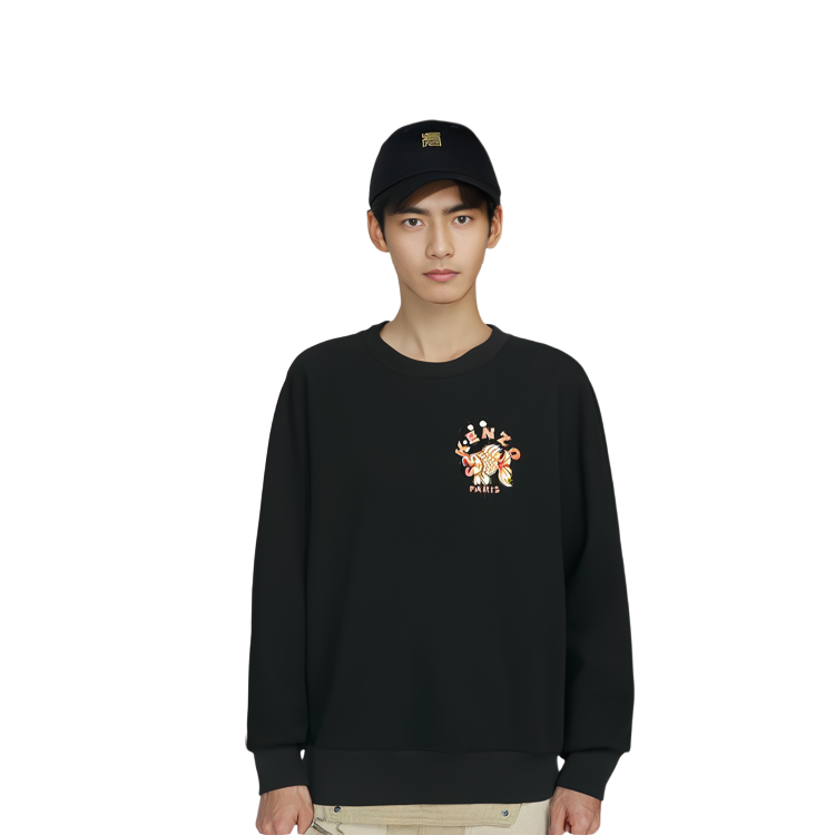 Purchase KENZO  Black Crewneck Sweatshirt with Letter Print Long Sleeves FD65SW1044MX-99J