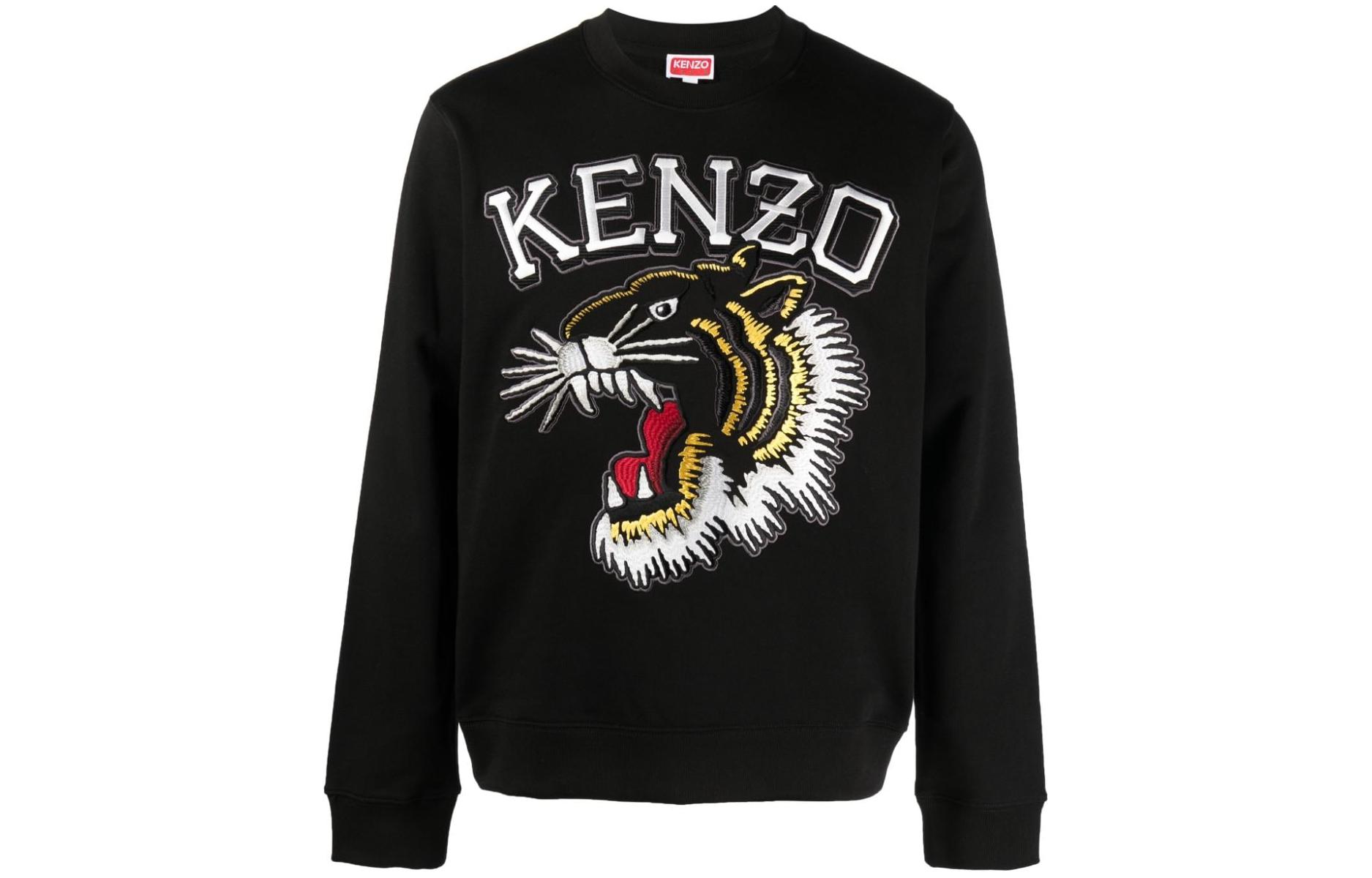 KENZO  Black Crewneck Sweatshirt with Solid Logo and Ribbed Hem. FE55SW1844MF-99J