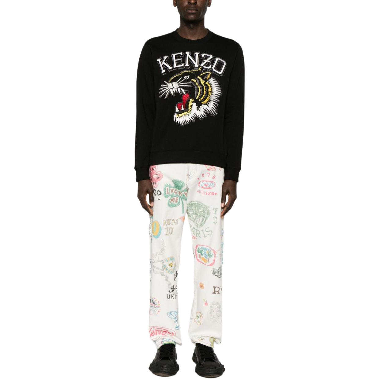 Lookbook KENZO 黑色圓領衛衣，簡約標誌設計與羅紋下擺。 FE55SW1844MF-99J