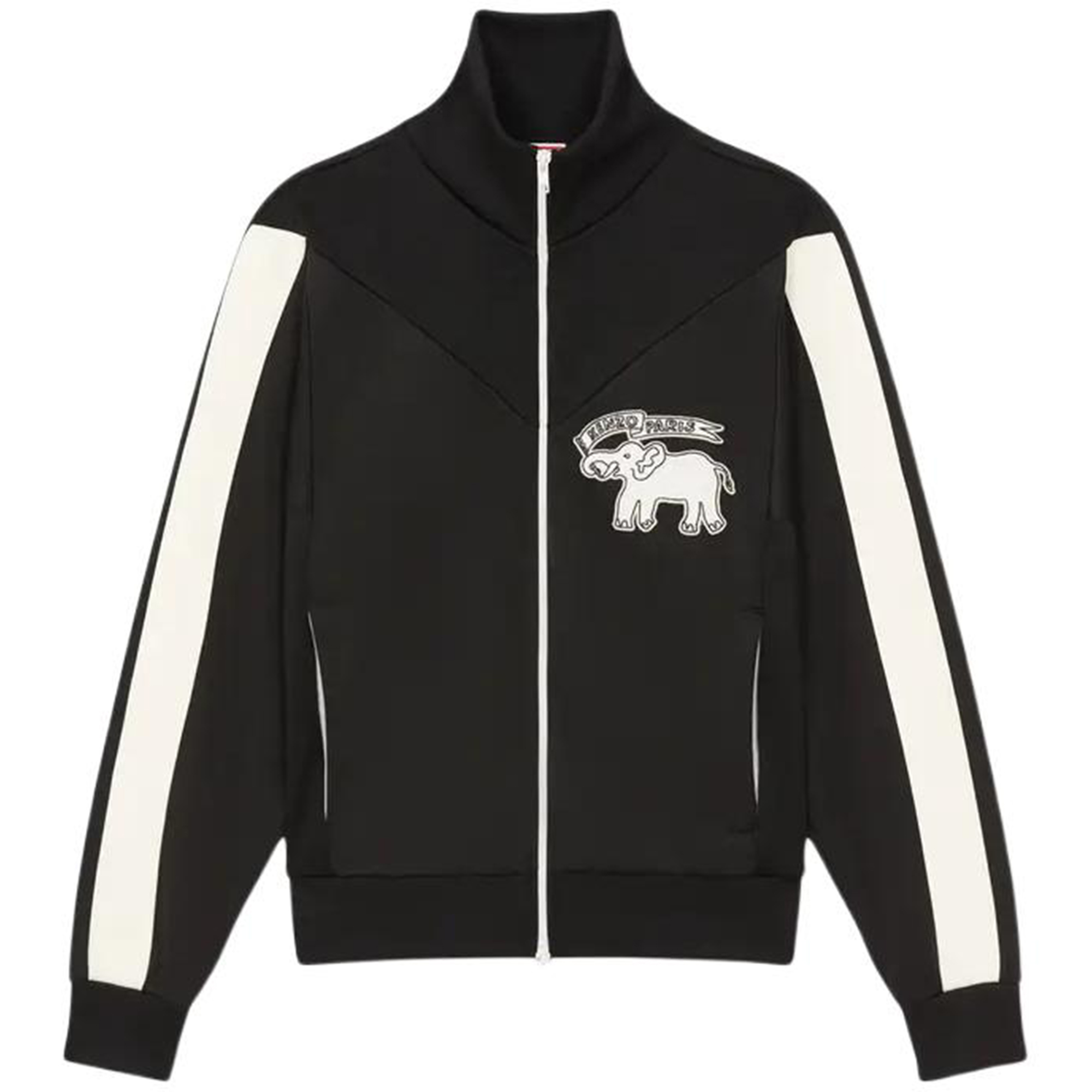 KENZO  Black Elephant Flag Zip-Up Track Jacket with Stand Collar. FE55SW1804IE-99J