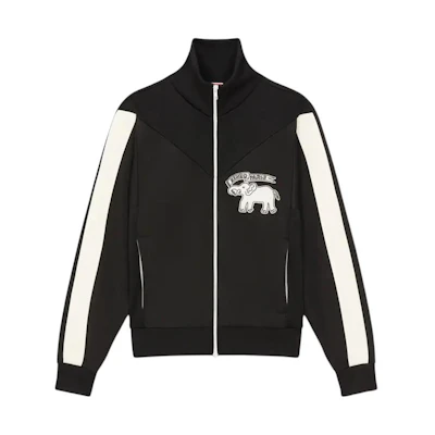KENZO Black Elephant Flag Zip-Up Track Jacket with Stand Collar. FE55SW1804IE-99J
