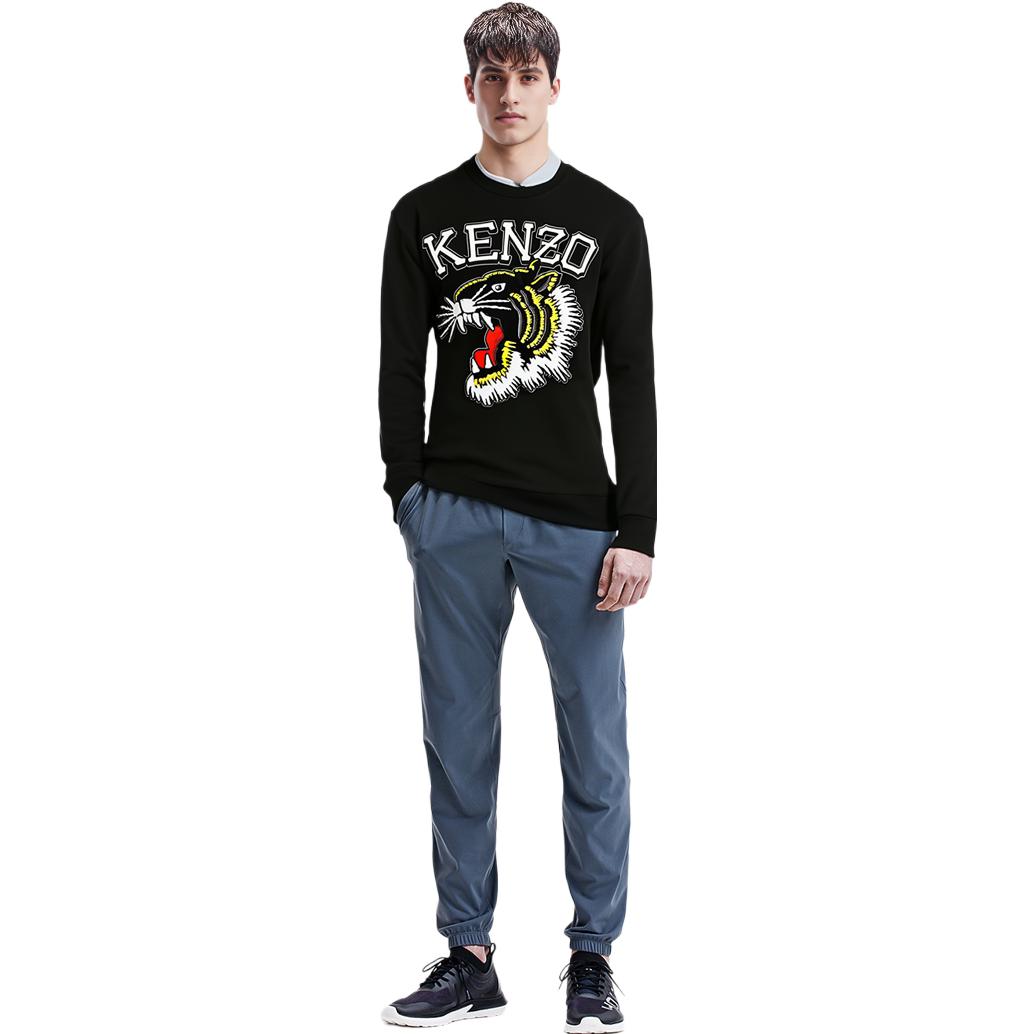 Shop KENZO 黑色動物刺繡圓領長袖上衣 FD65SW0494MF-99J